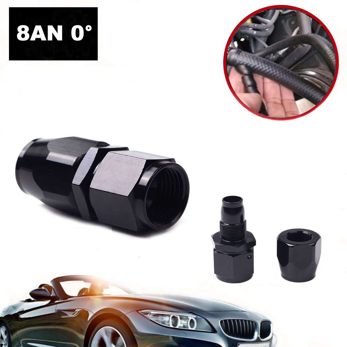 4X 8AN Straight Swivel Oil Fuel Adapter Black Hose End Fitting Universal New
