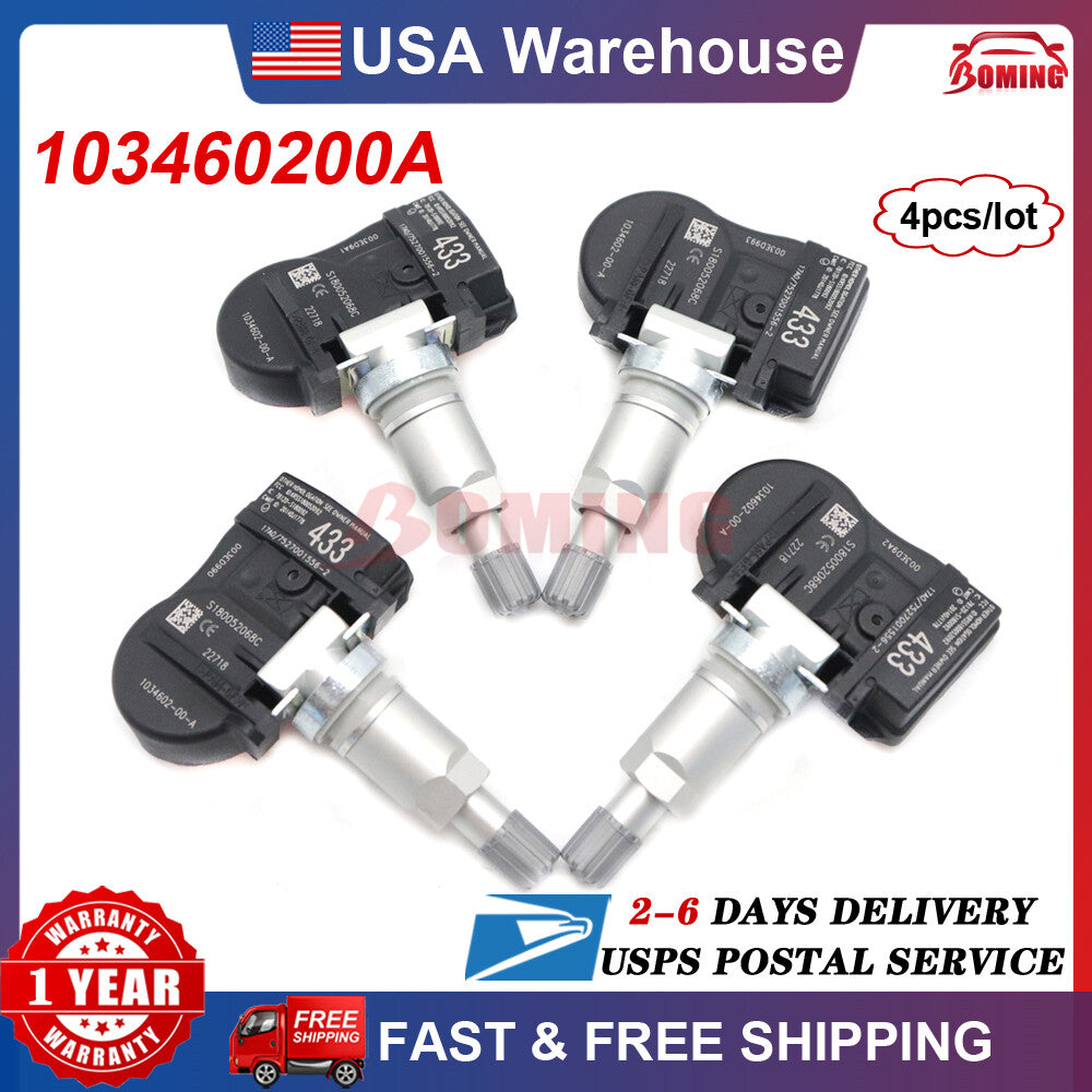 4 new TPMS (Tire Pressure Sensor) units, model 103460200A, for Tesla Model 3 SX, 433MHz.