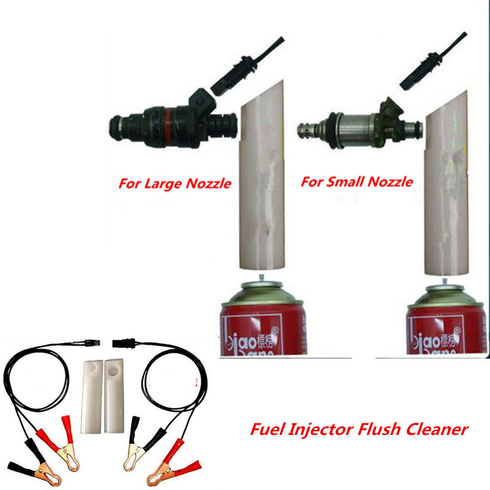 Portable Car AUTO Fuel Injector Flush Nozzle Cleaner Adapter Tool Battery Clip