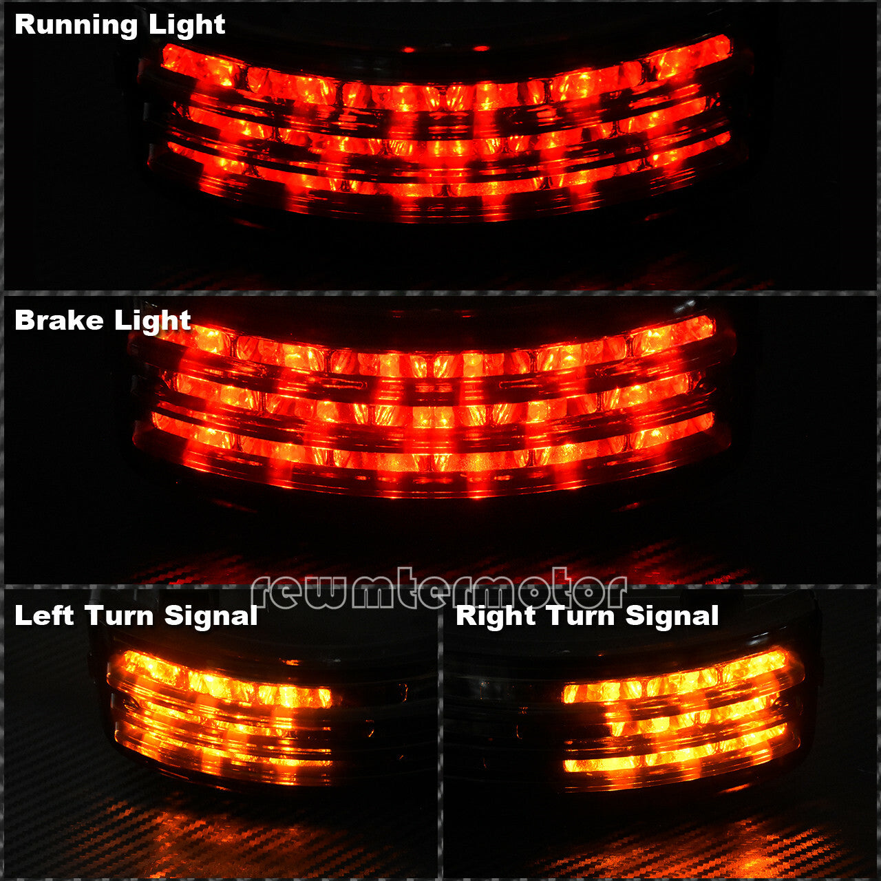 Rear Fender Tri-Bar LED Running Turn Brake Tail light Fit for Harley FLHX FLTRX