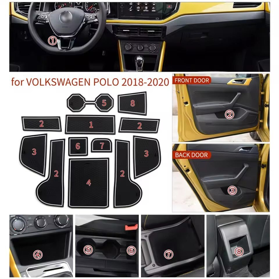 for VW for Volkswagen POLO MK6 AW 2018 - 2023 Anti-slip Gate Slot Mat BLUE