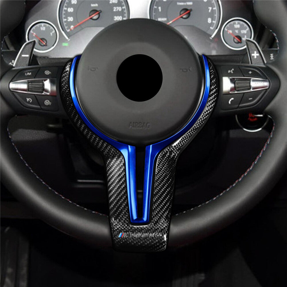 Carbon Fiber Steering Wheel CoverBlue Inner Trim for BMW M2 M3 M4 M5 M6 X5M X6M