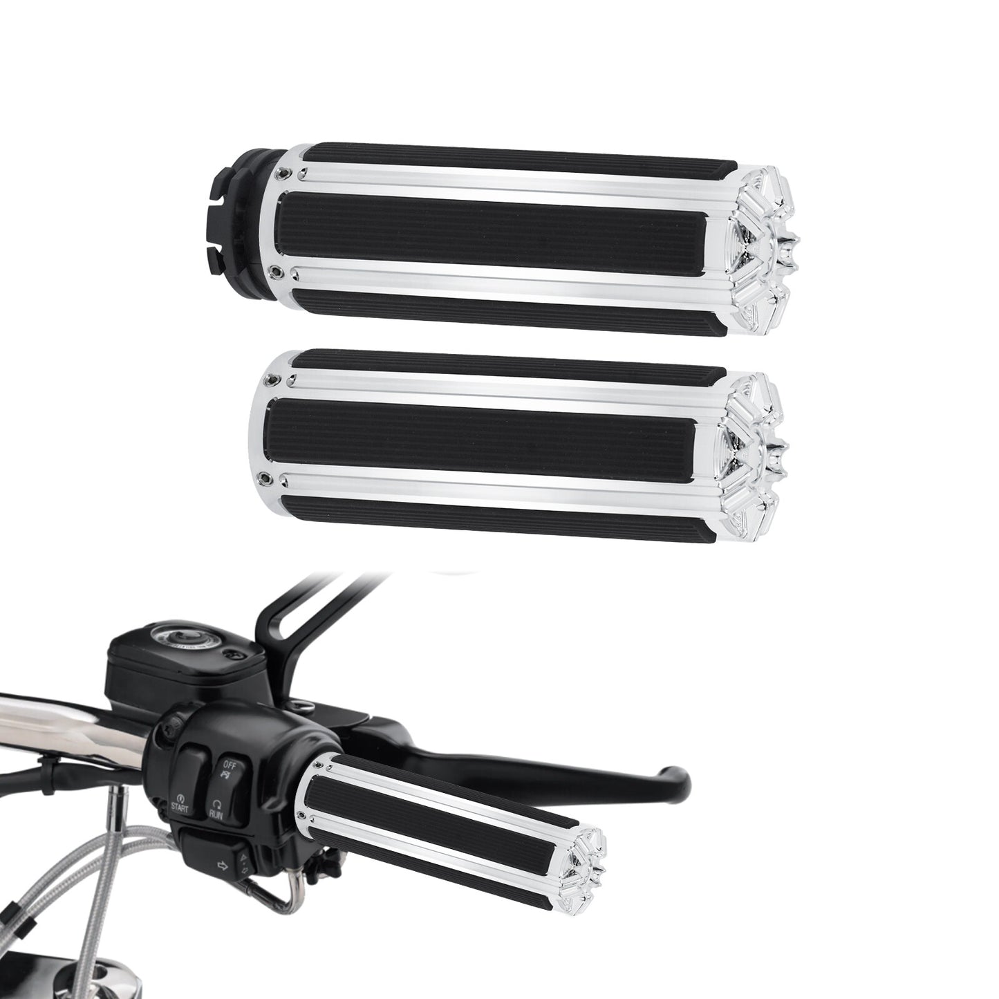 1 Chrome Motorcycle Hand Grips Fits For Dyna 96-17 Softail 95-15 Touring 96-07