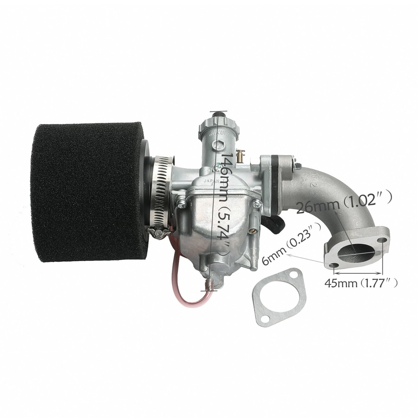 VM22 26mm carburetor and intake manifold suitable for 125cc, 140cc, and 150cc Taodao coolers.
