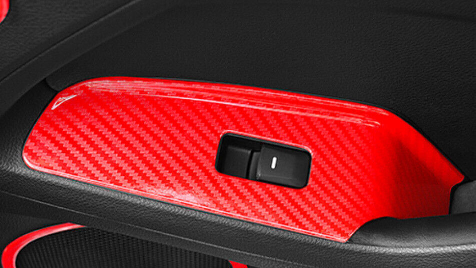 Glass Window Lifting Lock Panel Cover Trim for Kia K3 2014-2018 Red Carbon Fiber