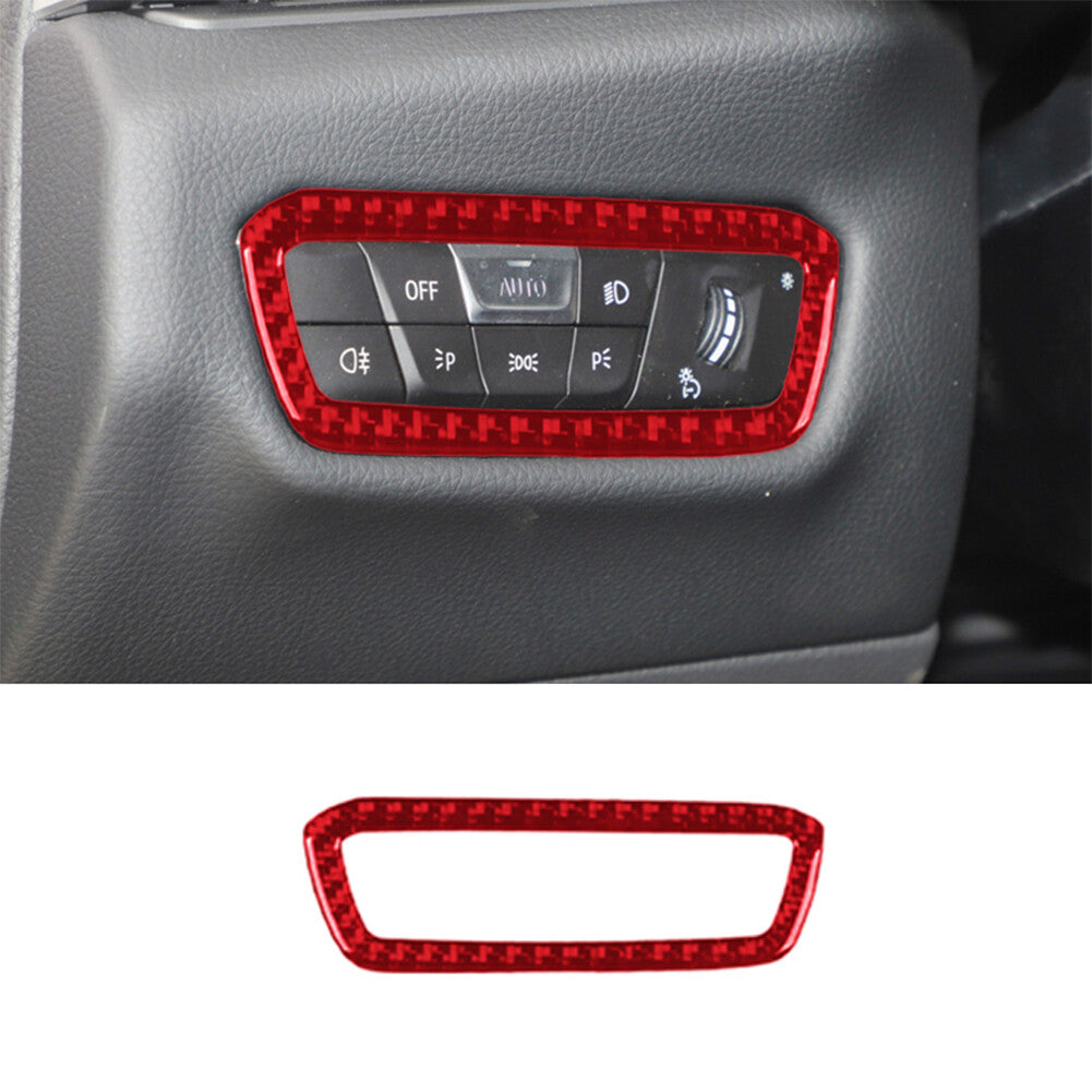 Red Carbon Fiber Headlight Control Cover Trim for Toyota Supra A90 2019-2022