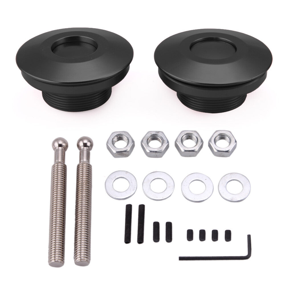 Black Push Button Billet Round Hood Pins Lock Clip Kit Engine Bonnets Lock