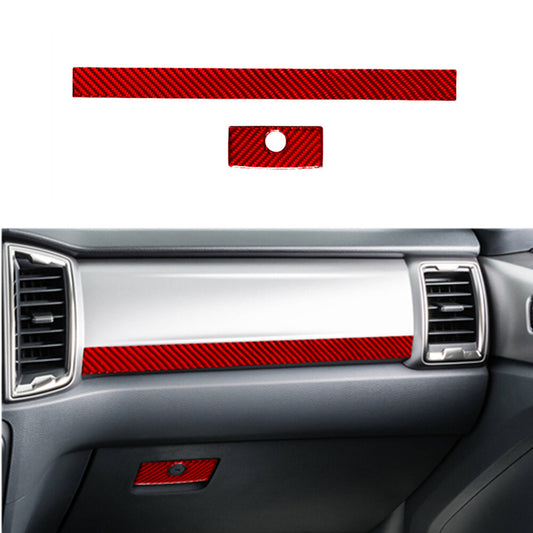 2Pcs Red Carbon Fiber Passenger Dashboard Cover Trim for Ford Ranger 2019-2022
