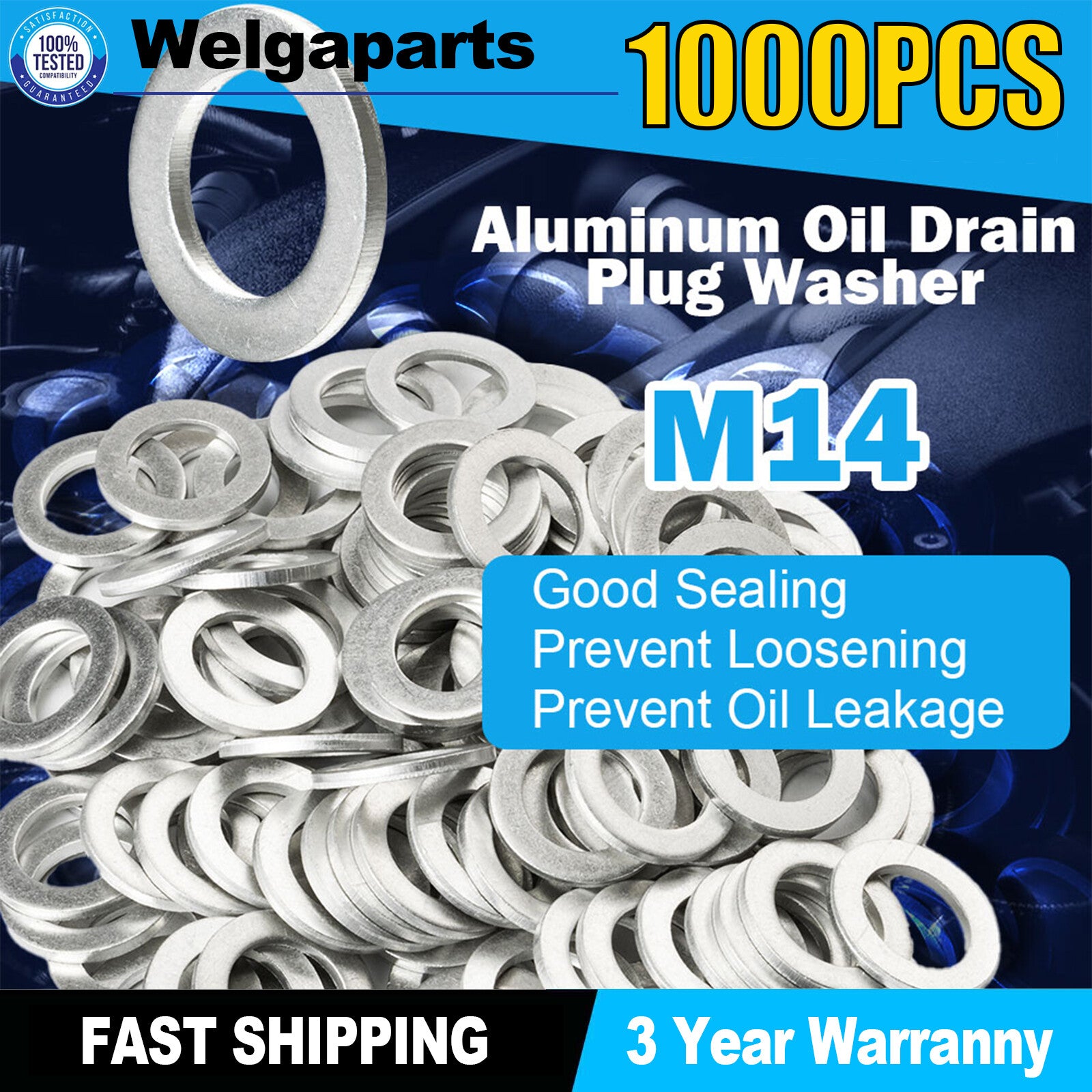 1000x Aluminum Oil Drain Plug Crush Washer 14mm for HONDA / for ACURA 94109-14000