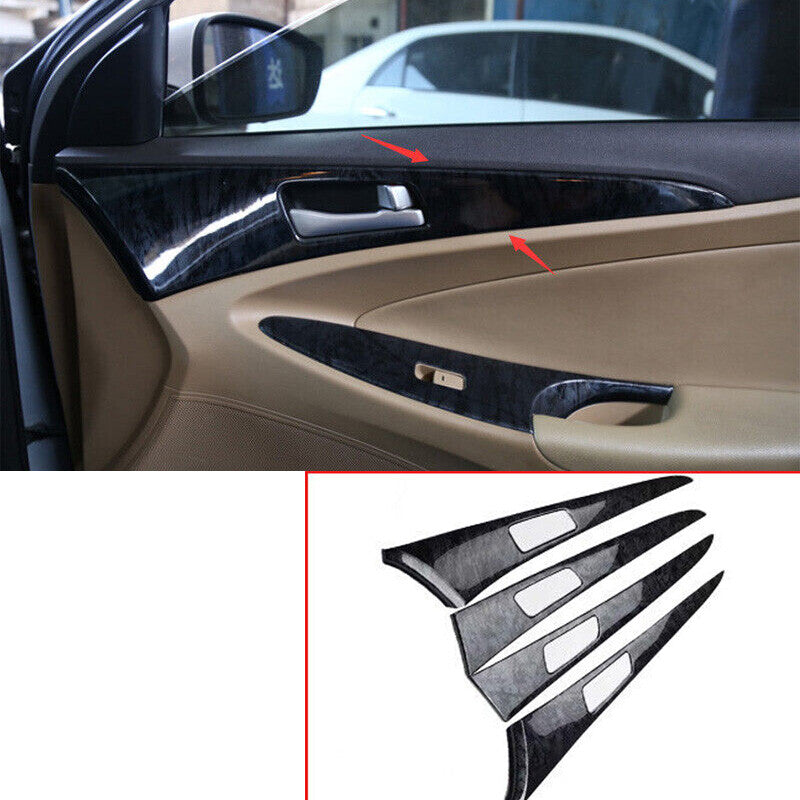 for Hyundai Sonata 2011-2014 Wood Grain Black Inner Door Panel Cover Trim 4PCS