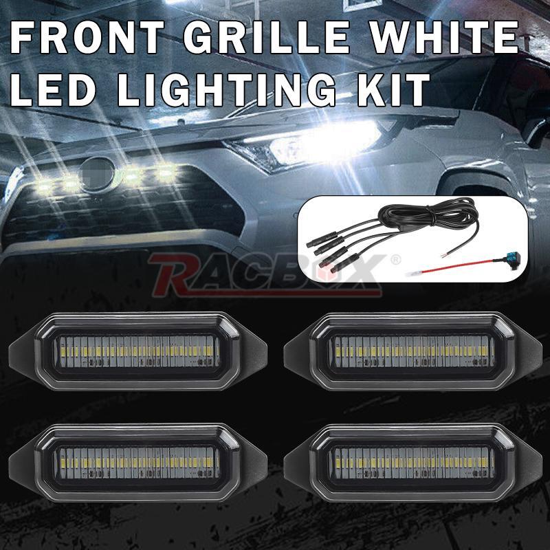 4Pcs Front Grille Grill Smoke White LED Running Lights for Toyota RAV4 2019-2022