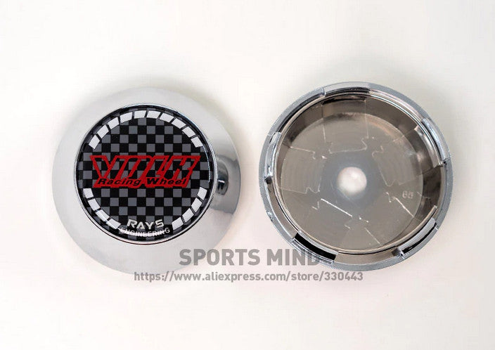 4x65mm Volk Racing Chrome Carbon Decal Badge Wheel Center Hub Cap Rim Cap