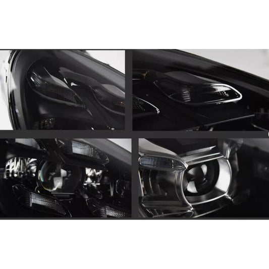 A pair of LED headlight assemblies for the for Porsche for Cayenne 2011-2018 (Animation)