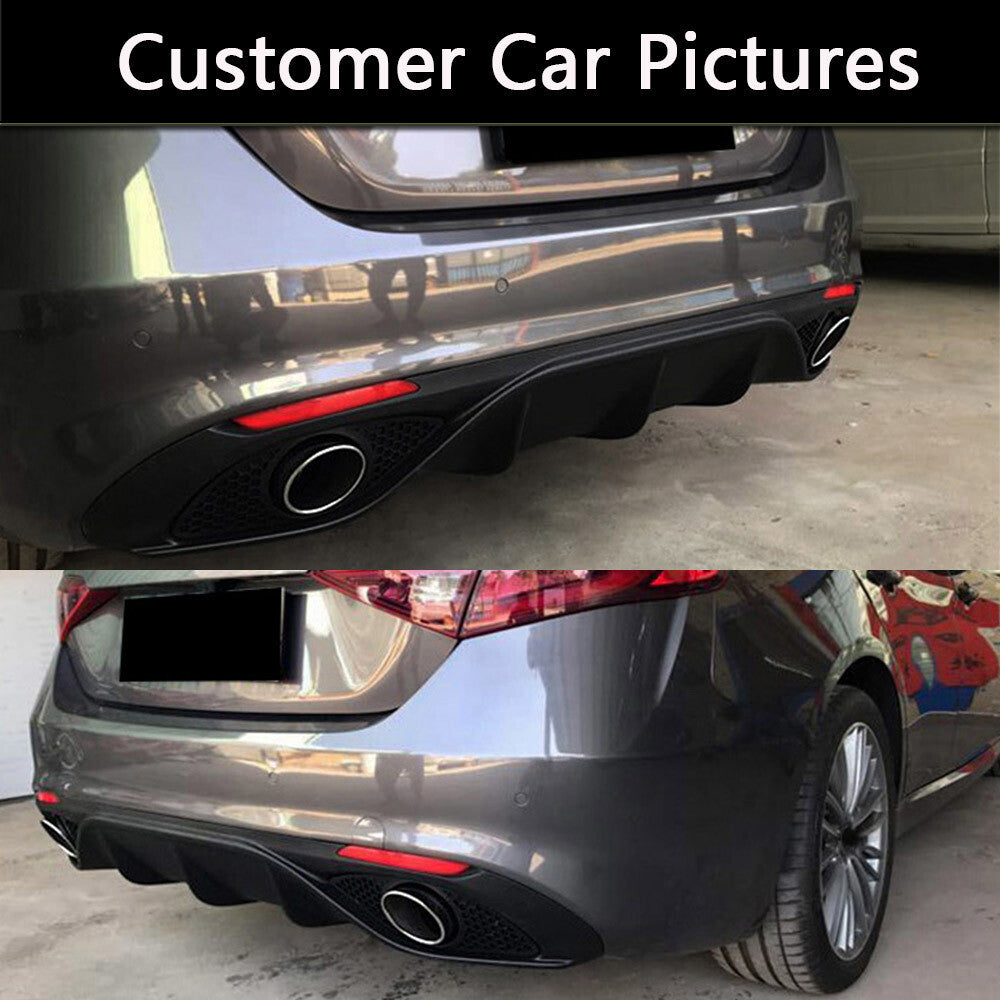 for Alfa Romeo Giulia 17+ Rear Bumper Lip Diffuser W/Exhaust Tips Reflector 1Set