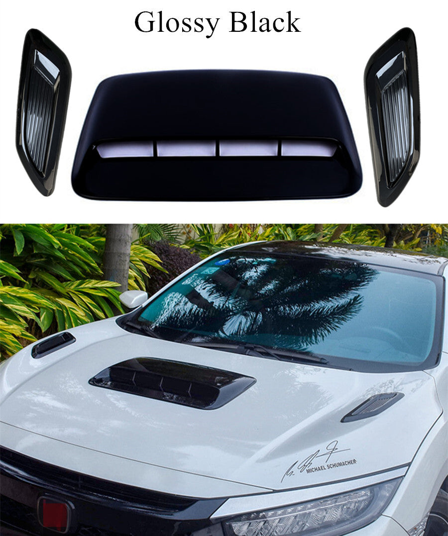 3pcs Glossy Black Car Decorative Hood Scoop Air Vent Bonnet Cover Trim Universal
