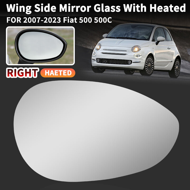 Wide Angle Wing Mirror Glass Right Passenger for 2007-2024 for FIAT 500 500c Heated