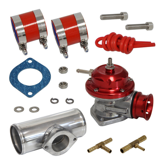 30PSI Blow Off Valve BOV +Type RS 2.5 Flange Pipe Adapter Silicone Hose Kit Red