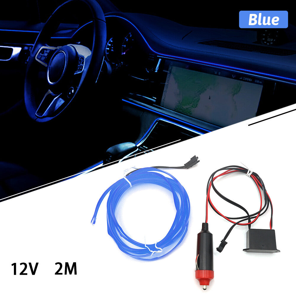 12V Car Interior LED Neon Lights Decor Atmosphere EL Wire String Strip Lamp Blue