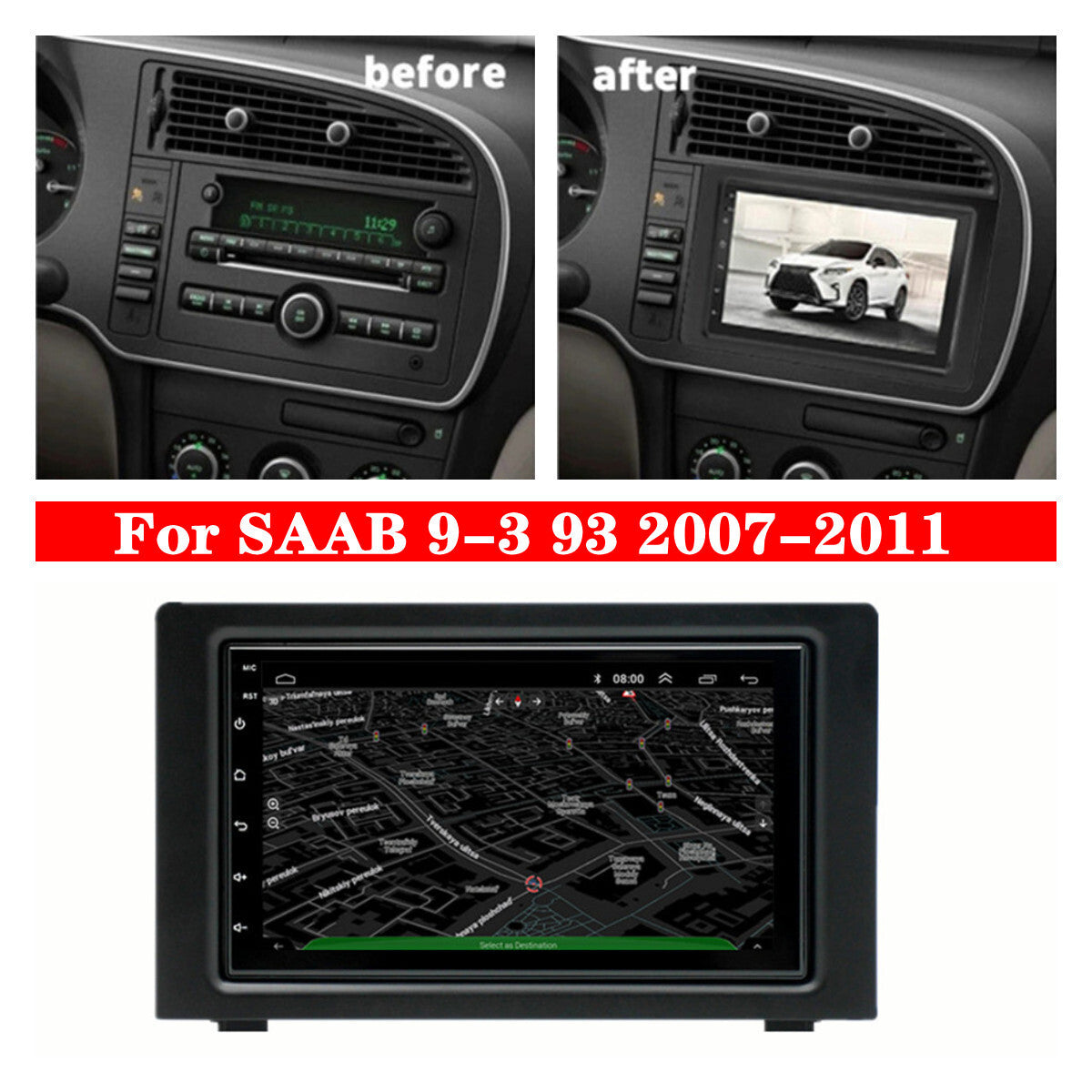For 2007-2011 for SAAB 9-3 93 Android 12 Radio Stereo GPS Navigation FM BT 7 Player