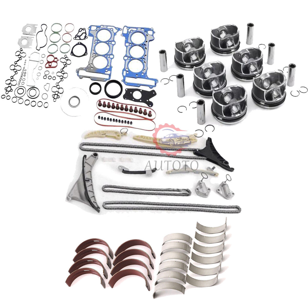 Engine Overhaul Rebuild Kit - Timing Chain Kit 9A710922900 Bearing Set for Audi
