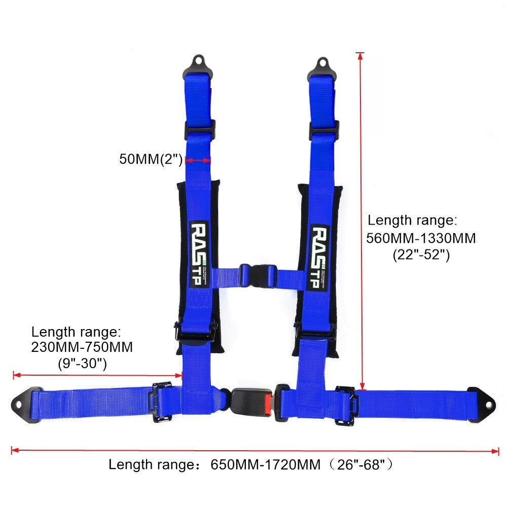 Blue 2inch 4-Point Harness Quick Release Safety for Seat Belt+1Pair Shoulder Pads