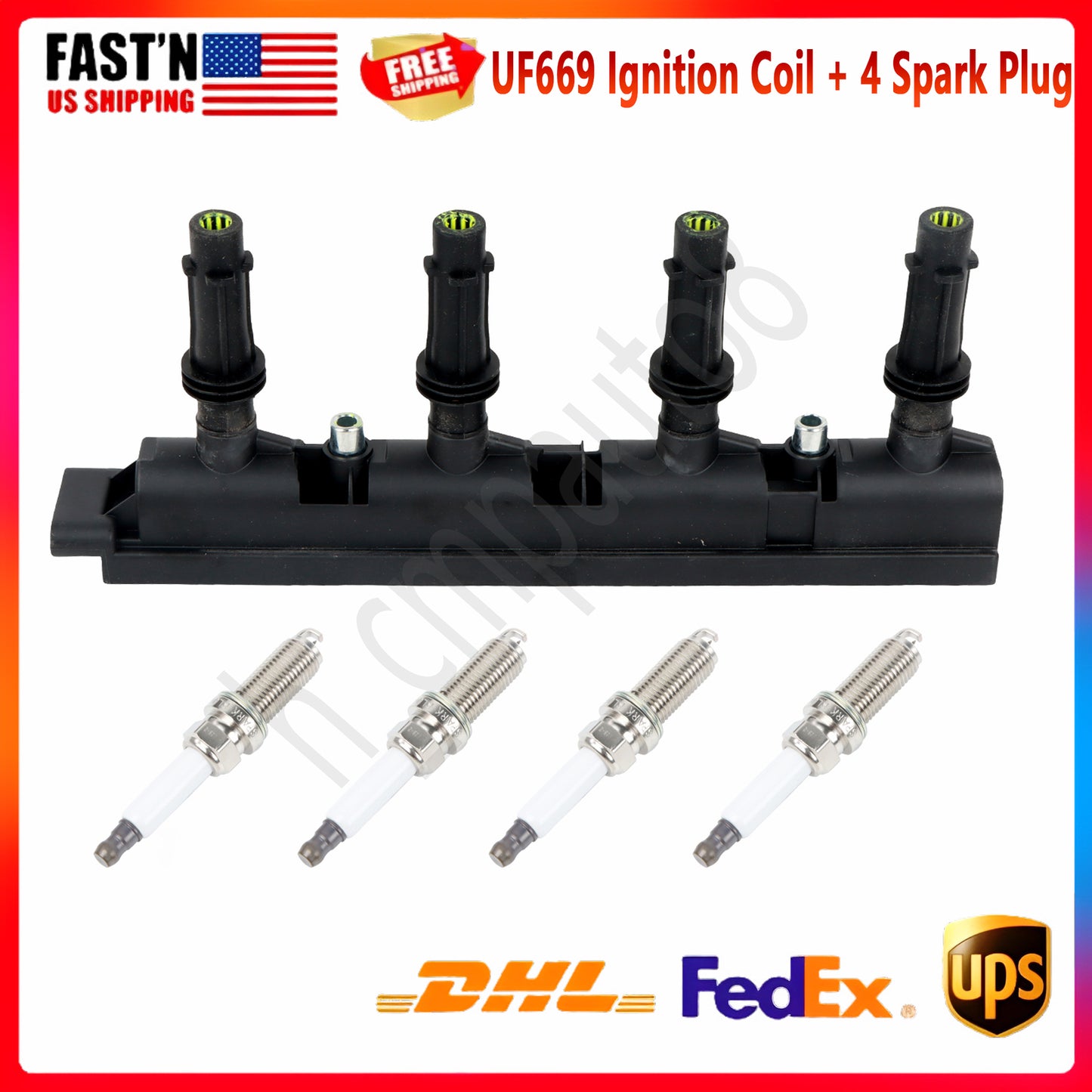 1X Ignition Coil  4X Iridium Spark Plugs for Buick for Chevy for Cruze Sonic UF669 1.4L