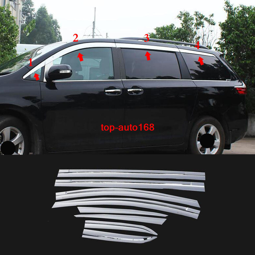 Chrome Window Visor Vent Sun Shade Rain Guard Shield for Toyota for Sienna 2011-2020