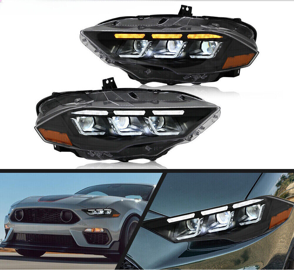 Suitable for Ford for Mustang 2018-2023, pair of LED headlight assemblies with daytime running lights.