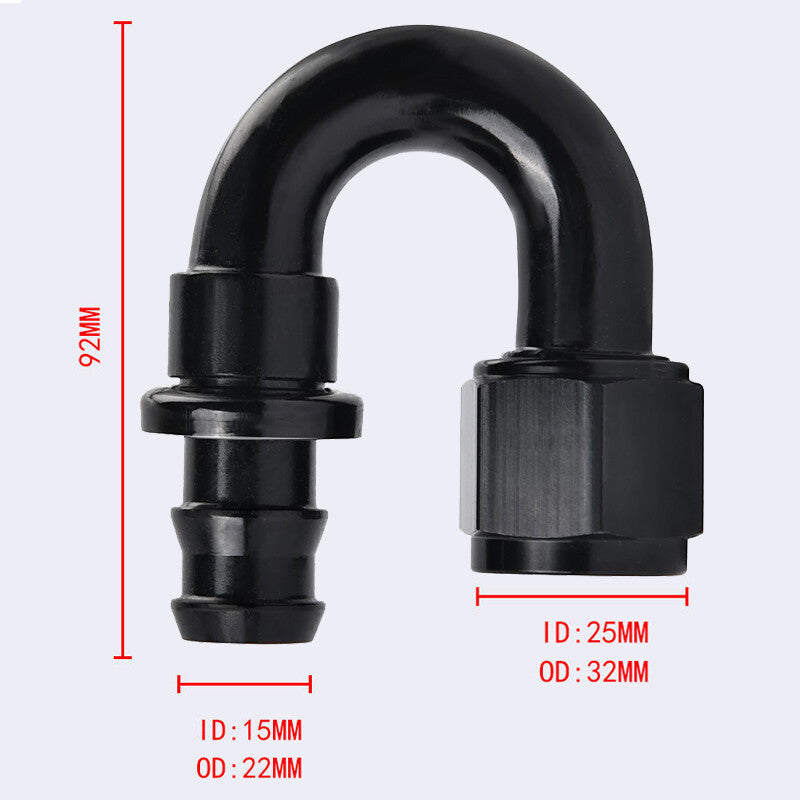 12AN AN12 180 Degree Push-On Hose End Fittings/Adapters Push Lock Barb Black