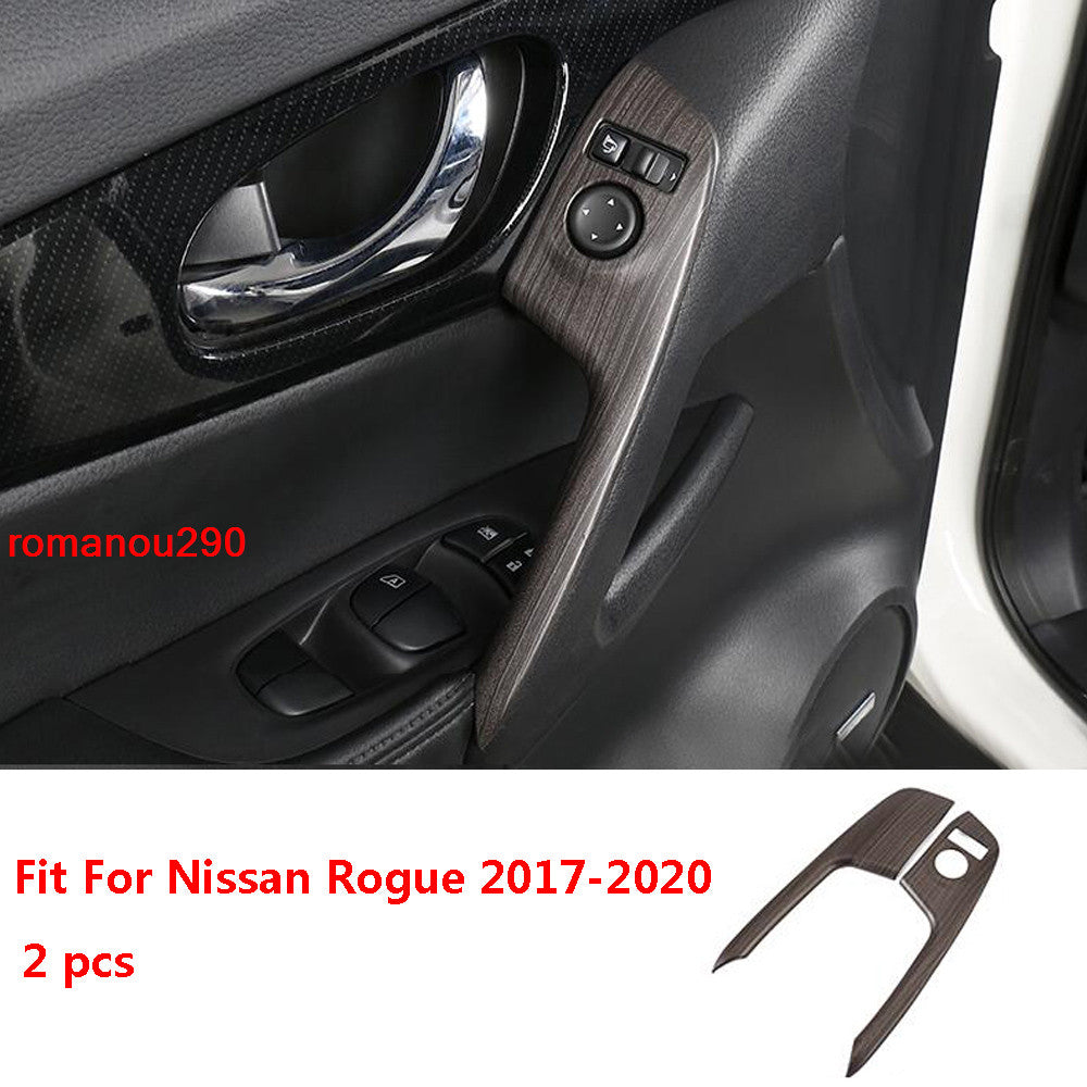 2P for Nissan Rogue 2017-2020 Wood Grain ABS Front Door Armrest Trim Strip Cover