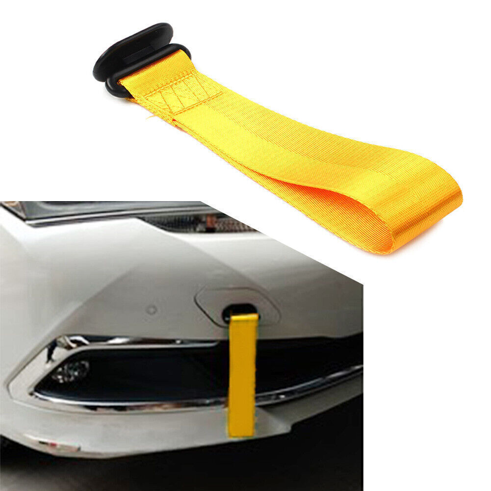 Car Tow Towing Strap Belt Rope Rally Hook Universal Rear/Front Bumper Yellow