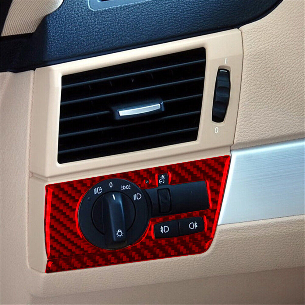 Red Carbon Fiber Inner Headlight Switch Button Panel Trim for BMW X3 E83 2004-10