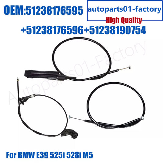 Front 3PCS Engine Hood Release Cable Wire for BMW E39 525i 528i M5