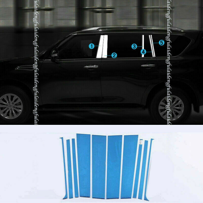 10P for Nissan Armada Patrol Y62 2013-2020 Chrome Window Pillar Posts Cover Trim