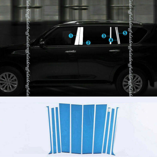10P for Nissan Armada Patrol Y62 2013-2020 Chrome Window Pillar Posts Cover Trim