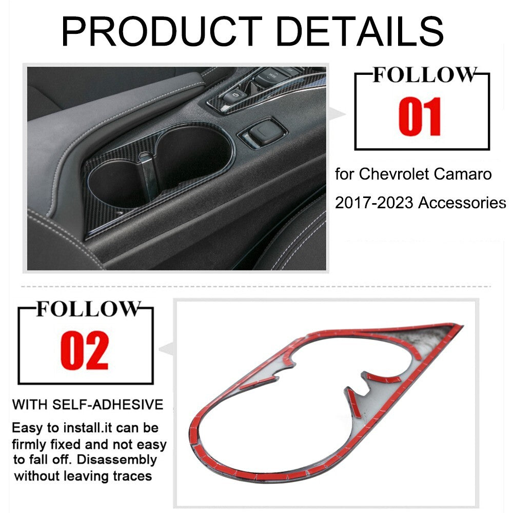 Carbon Fiber Front Water Cup Holder Panel Cover Trim for Chevrolet Camaro 2017+