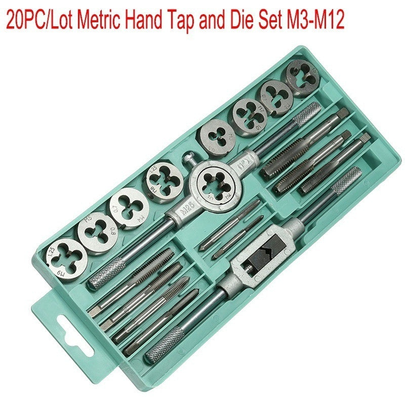 20PC Car Alloy Steel Metric Tap Die Set DIY Tapered Thread Plugs Screw Hand Tool
