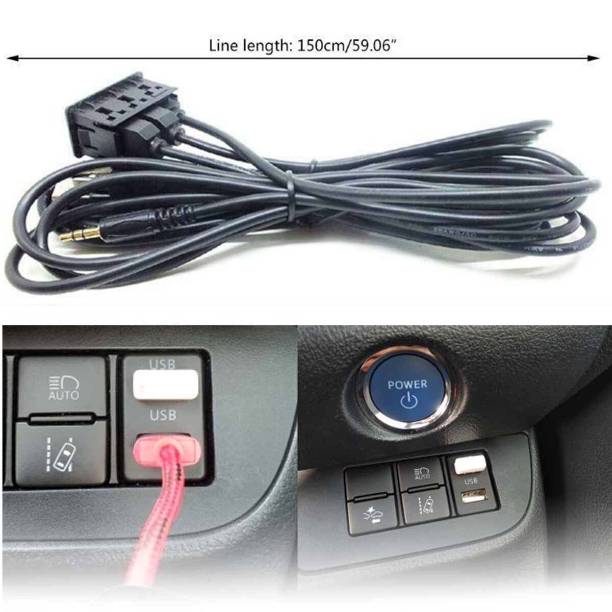 1.5M Car Dash Flush Mount AUX Type C Dual USB Port Panel Extension Cable Adapter