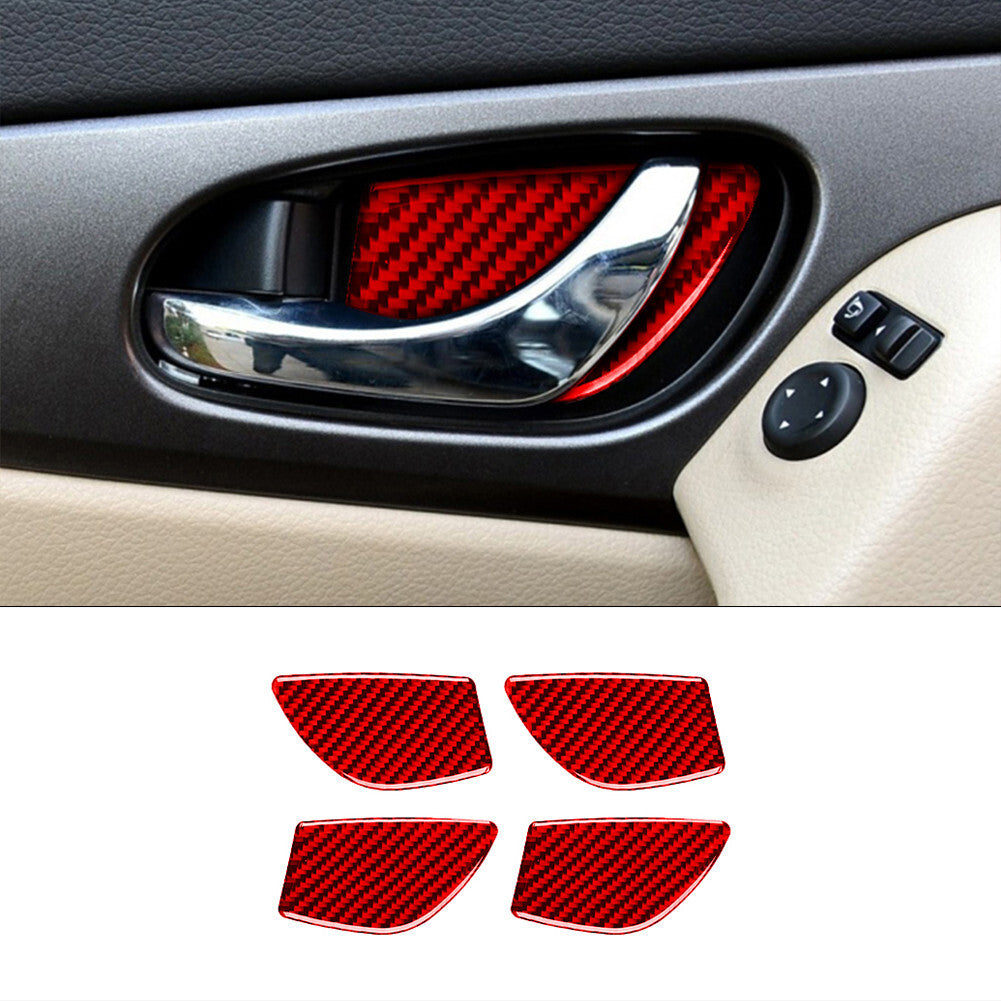 4X Red Carbon Fiber Door Handle Bowl Cover Trim for Nissan Rogue 2014-2016