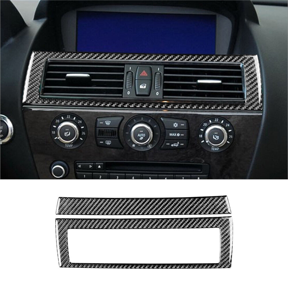 2Pcs Carbon Fiber Central Air Vent Cover Trim for BMW 6Series E63 E64 2004-2010