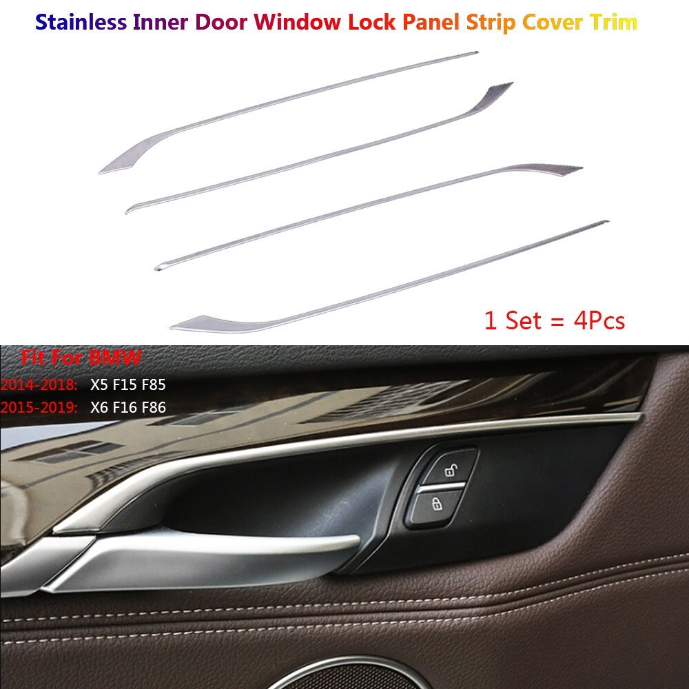 4x Stainless for BMW X5 X6 F15 F16 Car Interior Inner Door Bowl Cover Strip Trim