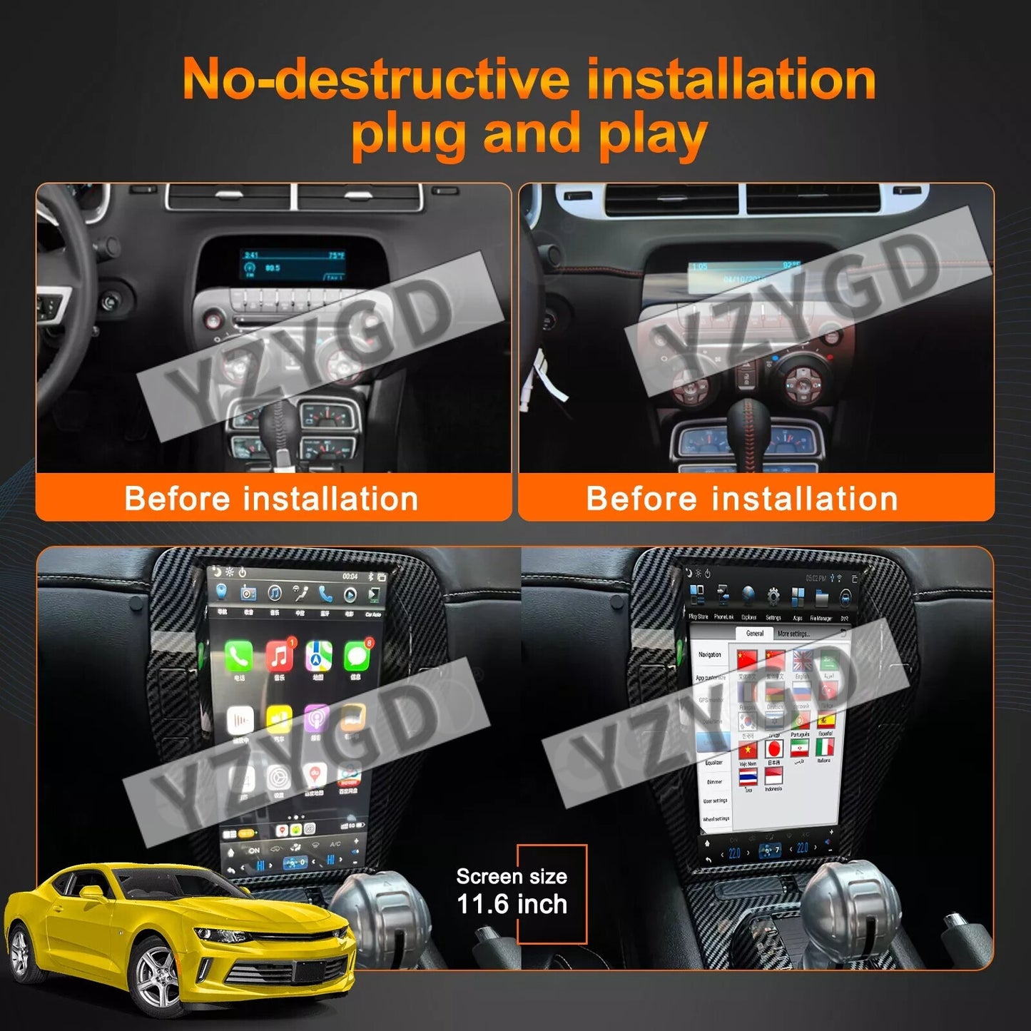 for Chevrolet Camaro 2010-2015 Stereo Car Radio Carplay Receiver Screen 64GB