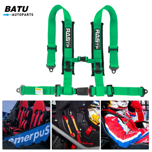 2inch 4-Point Harness Quick Release Safety for Seat Belt+1Pair Shoulder Pads Green
