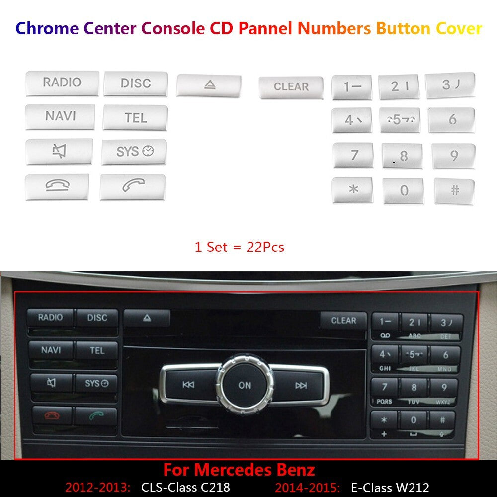 22Pcs for Mercedes-Benz C218 W212 Car Console Radio CD Numbers Switch Cover Trim