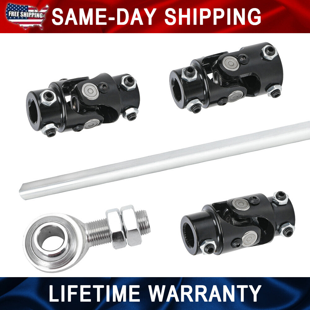 Steering Box 3 Black U Joint 36 Solid Steel Shaft 1DD + 3/4-30 X 3/4DD GM
