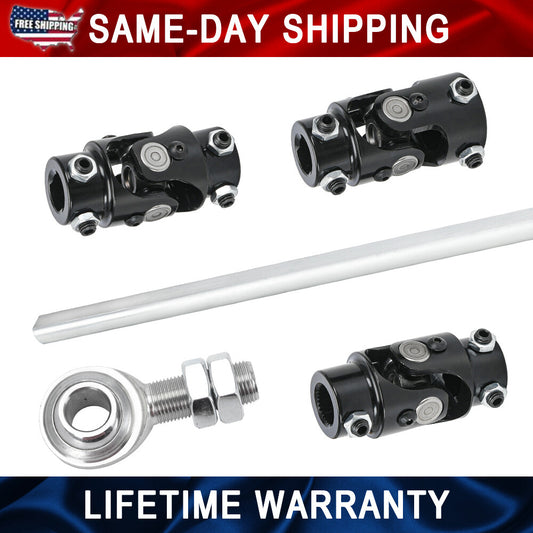 Steering Box 3 Black U Joint 36 Solid Steel Shaft 1DD + 3/4-30 X 3/4DD GM