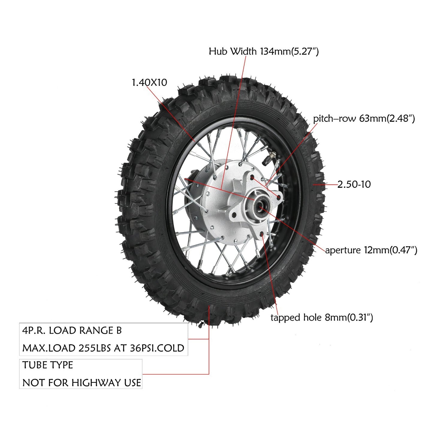 12mm Front Rear 10 Wheels 2.50-10 Tyre  Rim + Sprocket for Honda CRF50 TTR50