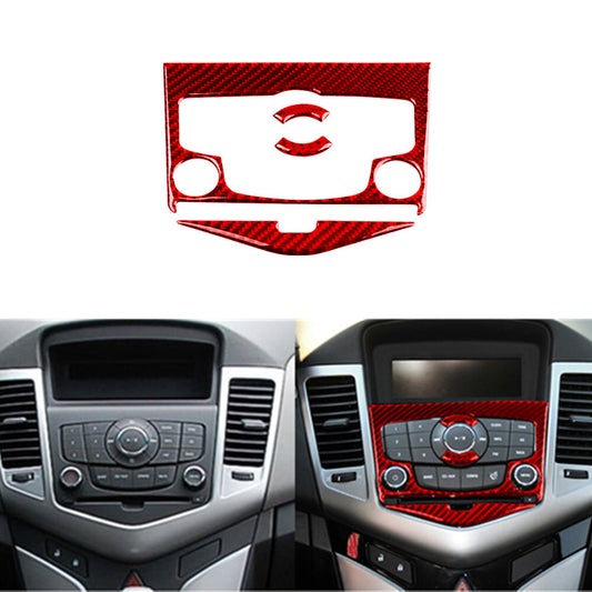 Red Carbon Fiber Central CD Control Panel Trim for Chevrolet for Cruze 2009-2015
