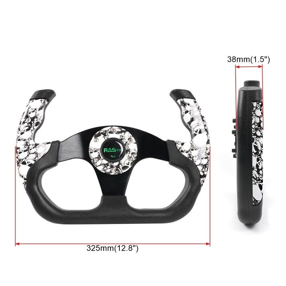 Universal U Shape Flat Drift Racing Leather Steering Wheel w/6 Holes Horn Button