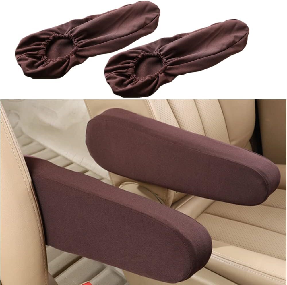 1 Pair Elastic Cloth Fabric Armrest Cover Universal for Car Auto Truck SUV Brown
